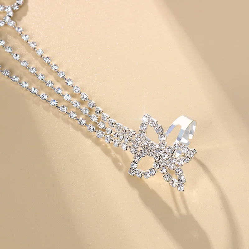Boho Style Silver Plated Butterfly Rhinestone Anklet Women Beach Shiny Diamond Toe Rings Anklets Butterfly Foot Chain Jewelry