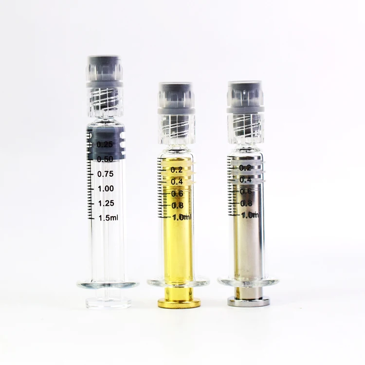  1 мл стеклянный шприц с металлическим поршень Luer lock для CBD масла 1cc предварительно заполненная масляная