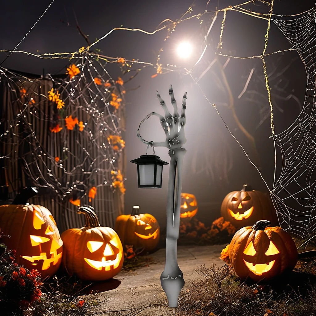 garden Zombie Ghost Arm Stake with solar lantern Halloween Realistic Skeleton decoration