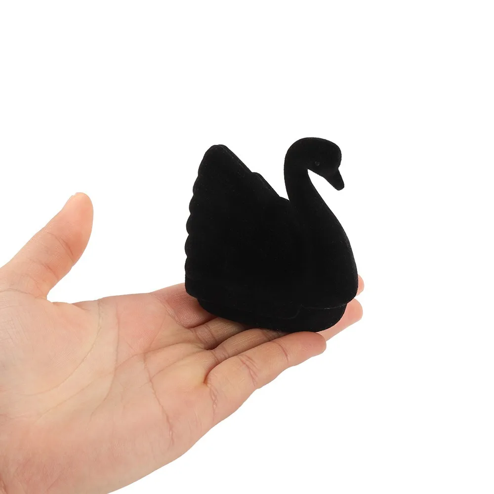 White Swan New Small Mini Jewelry Gift Jewellery Ring Box Velvet Flocked Fabric Wedding Ring Box Black Swan Cute Ring Box