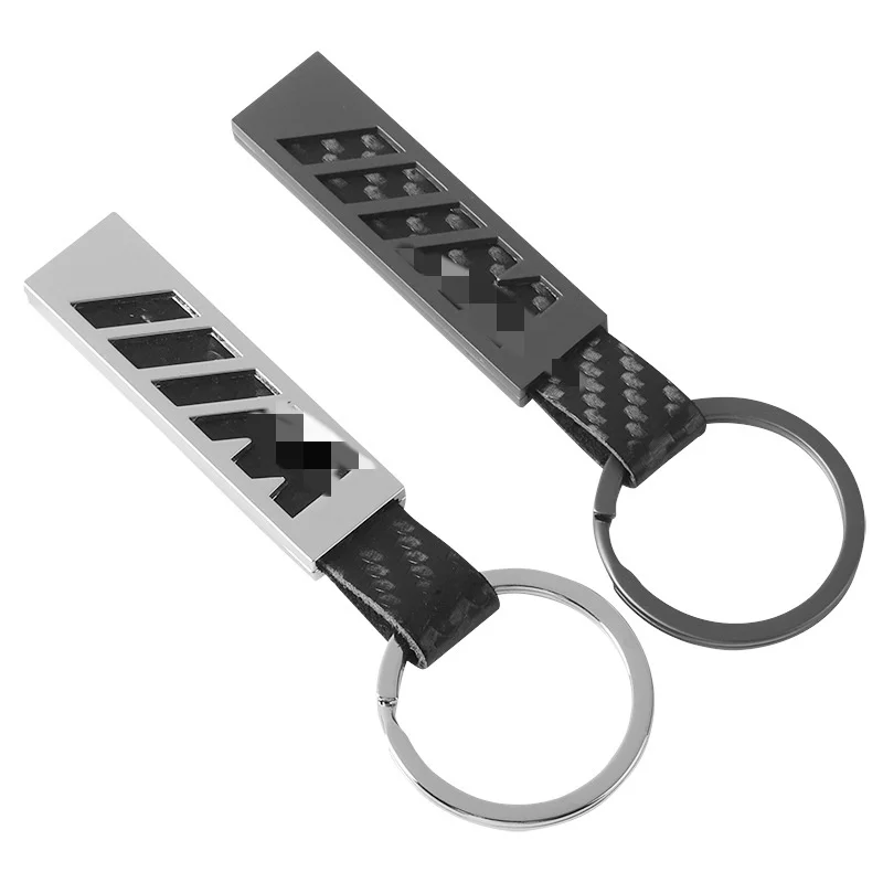 Cross-border M tricolor sports logo leather carbon fiber pattern car logo metal key chain ring ring pendant