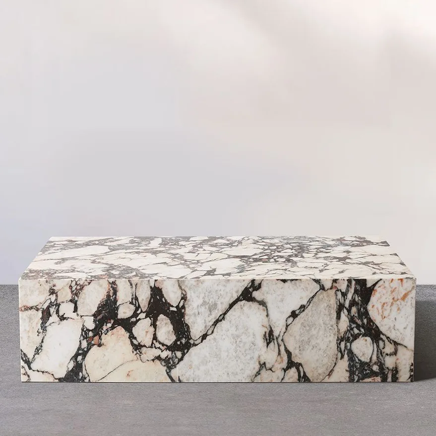 Luxury quality cheap price modern side table nordic Kaia Calacatta Viola Marble Plinth Block Large Coffee Table
