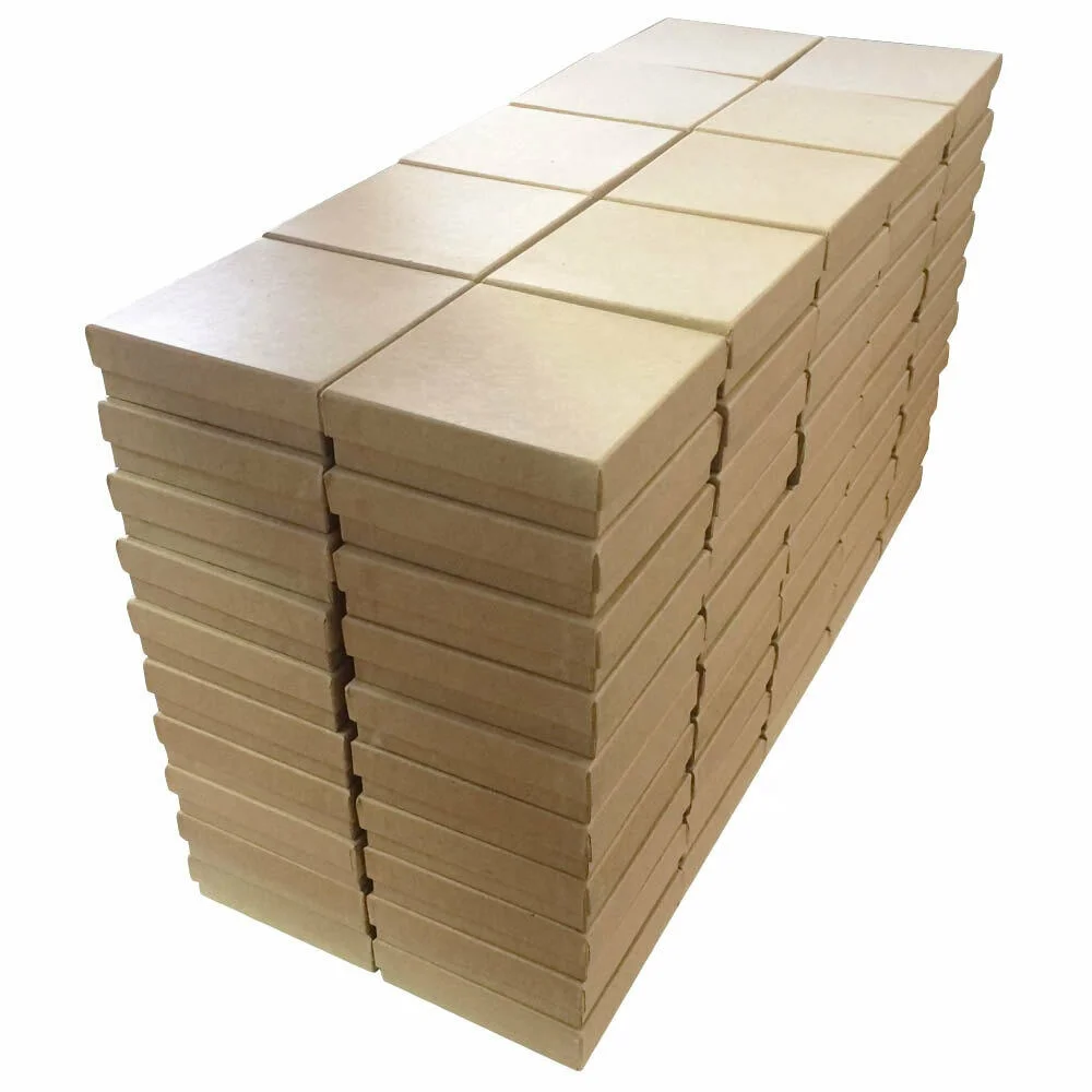 #32  Wholesale 2 Pieces Paper Jewelry Kraft Brown Cotton Filled Box For Gift Package Earring & Bracelet Box