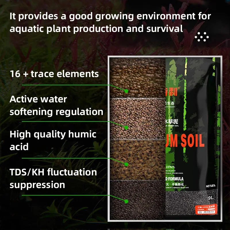 Freshwater Aquarium Base with Plastic PE Water Plant Mud Square Rectangular Indoor Application Promotes Fish Shrimp Plant Growth