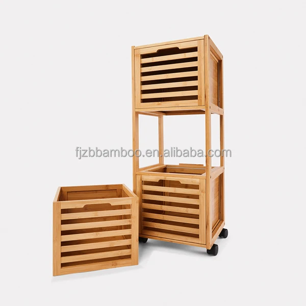 Slatters bamboo 3 drawers  organizers on wheels for bed room,living room