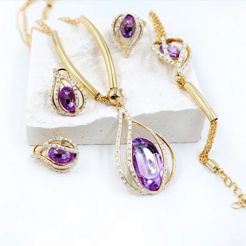 New fashion fine jewelry 925 sterling silver 18k gold plated custom chain heart necklaces earings set for women