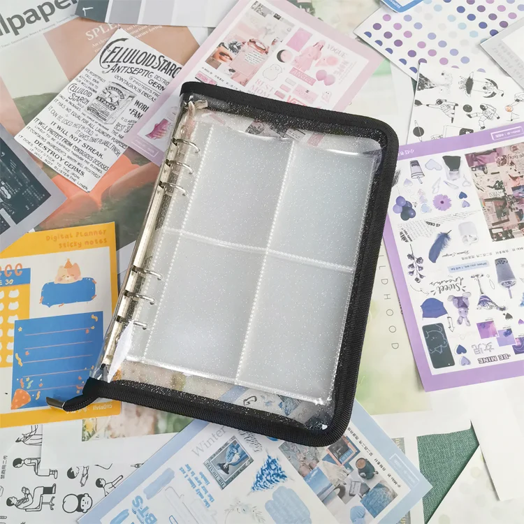 A6 Binder PVC Notebook Budget Envelopes Organizer 6-Ring Cover with Zipper Pockets