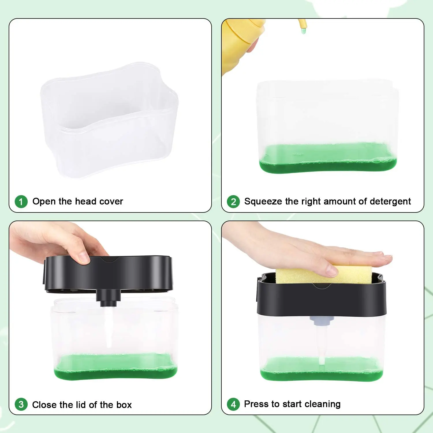 Hot selling Dish washing manual soap Dispenser Washing Kitchen 2 In 1 Sponge soap storage box for kitchen washing