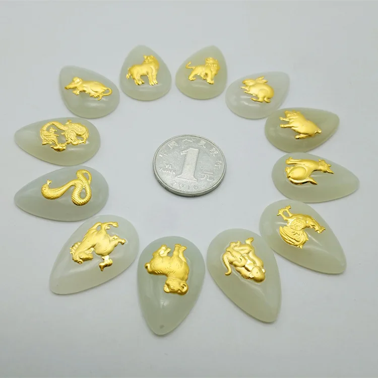 Luxury Fashion Pure 24K Gold Chinese Zodiacs Jade Charm Pendants Necklace Women Men Bridal Engagement Wedding Fine Jewelry