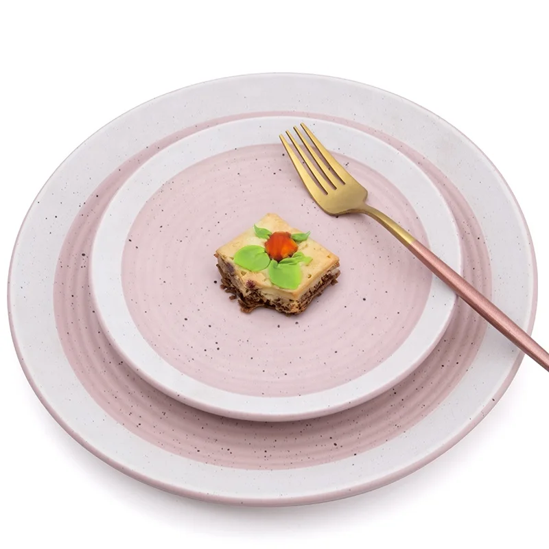 New arrival Eco-friendly two colors mat glazed stoneware dinnerware sets for cheap sale restaurant pink white ceramic dinner set