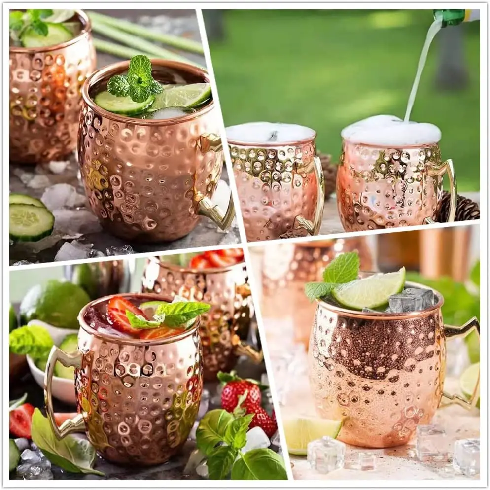 Hot Sell Customized Metal Cocktail Glass 16 oz Hammered Moscow Mule Copper Mug Stainless Steel Moscow Mule Mug