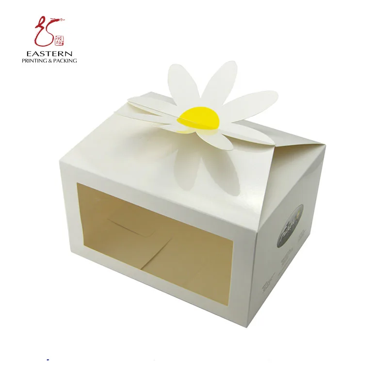 Cake Box with Window - White Cardboard Bakery Packaging for Cupcake, Cookie and Pastry, Auto-Popup Restaurant Containers