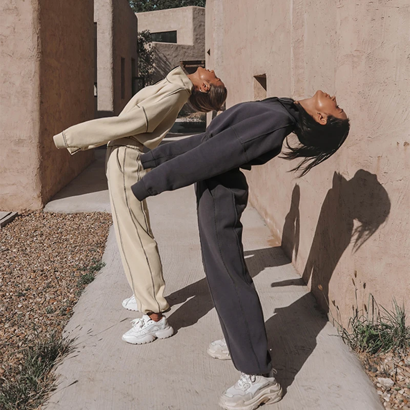 Fast Logo Custom Women Fashion Crop Hoodies Sets Autumn Striped Zipper Turtleneck Sweatshirt And Jogger Sets