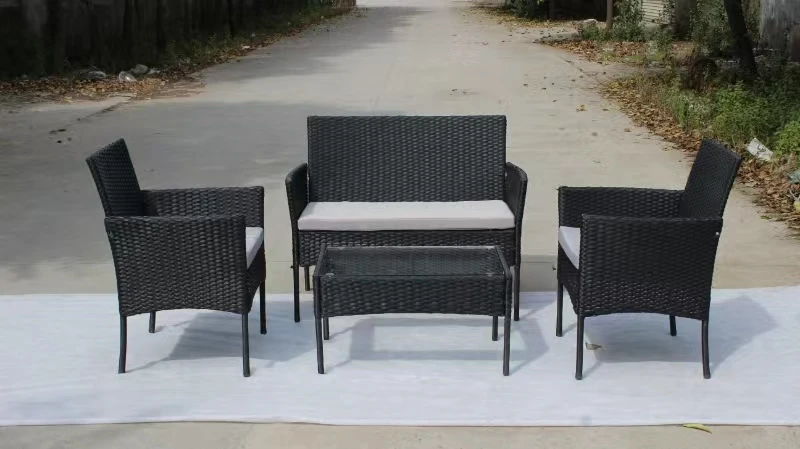 Indoor Outdoor PE Rattan Sofa Sets 4 Person One Double Chair+One Single Chair Side Table