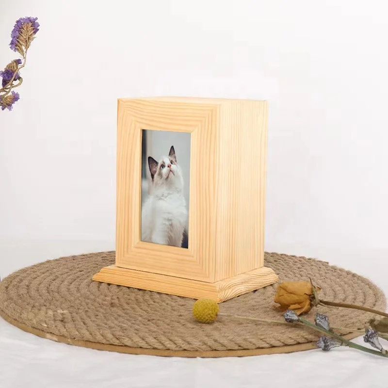 BSCI Factory Custom Pet Urns for Dogs Ashes With Photo Frame Pet Cremation Urns Custom Wooden Pet Urns Box With Sliding Lid