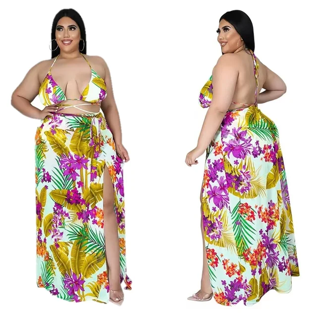 2022New Arrivals Wholesale Plus Size Bikinis Woman Micro Swimwear 3 Piece Sets With Cover Up Skirt Sexy Designer Ladies Swimsuit