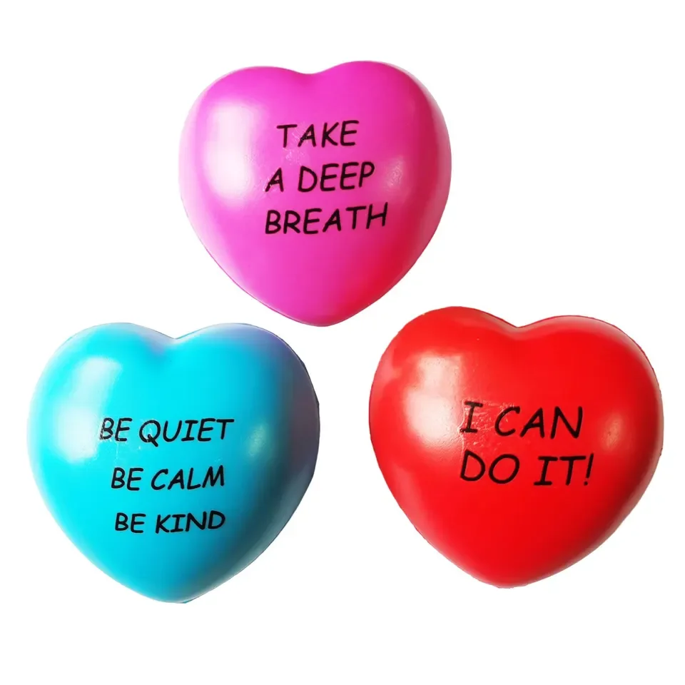 Custom Logo Printing PU Foam Stress Ball Heart Shape Anti Stress Foam Ball Stress Reliever Balls for Business Gifts