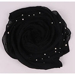 Wholesale New Design Dubai Wrinkle Lady Muslim Hijab Fashion Popular Solid Color Pearl Scarf Shawl