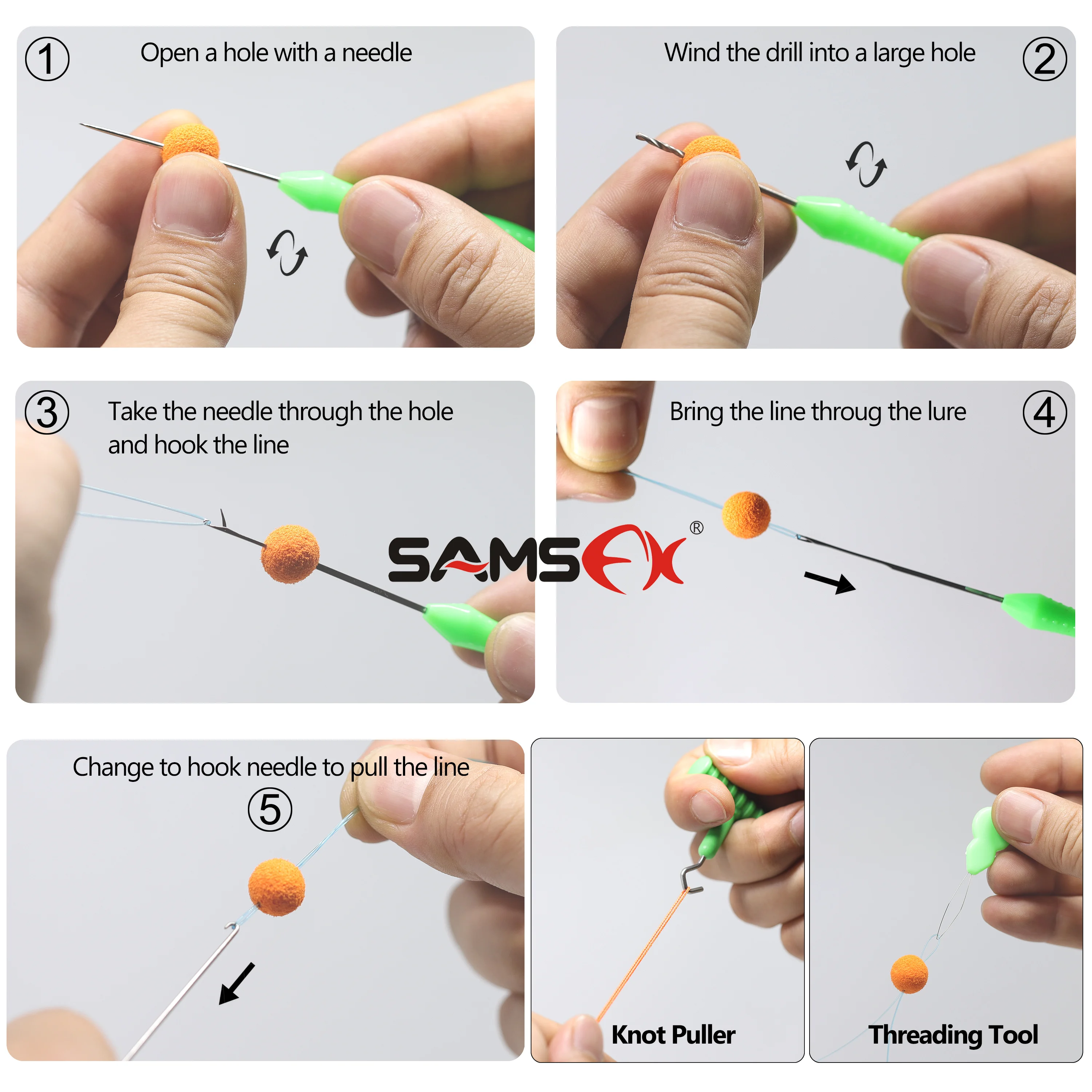 
SAMSFX Carp Fishing Tackle Drill Rigging Tool with Scissor Knot Tyer Kit Bait Needle Baiting Needle Accessories 