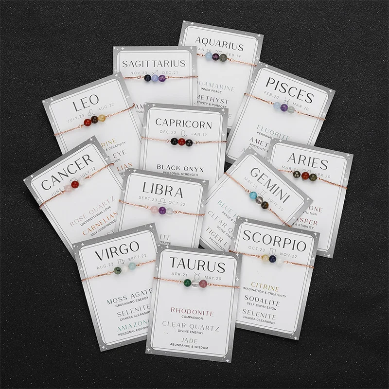 Wholesale Healing Crystal Zodiac Bracelet Spiritual Crystal Zodiac Sign Beaded Bracelets 12 Zodiac Stone Beaded Bracelet