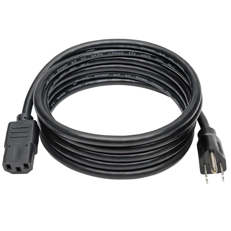 C13 C14 Free Sample Male to Female 3 Pin Copper Core US American Standard AC Power Cable Cord Length for Computer Home Appliance