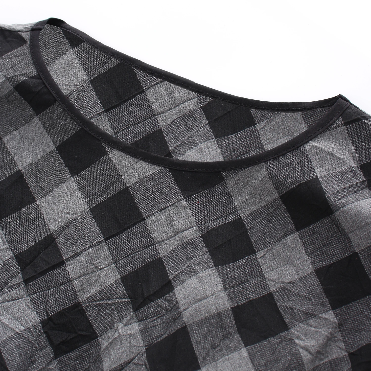 Boutique Dress Manufacturer Custom Gray Plaid Sleeveless Wrinkle Effect Checked Balloon Dress Women Lady Elegant Loose