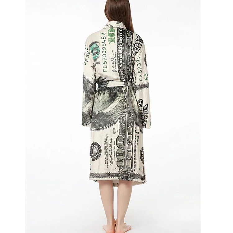 Flannel velvet bath robe bathrobes nightgown pajamas dollar billion women money print robes