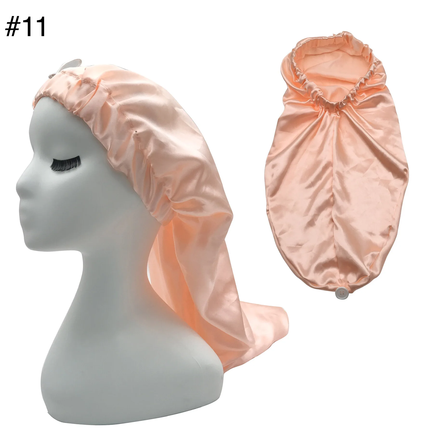 Hot Sale Silk Bonnet Long Braid Hair Bonnets Sleeping Cap Women Satin Custom logo Button