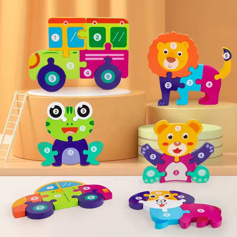 Early Educational 3D Animal Traffic Jigsaw Game Children Cognitive Wooden Matching Puzzles Toys For Kids Boys & Girls
