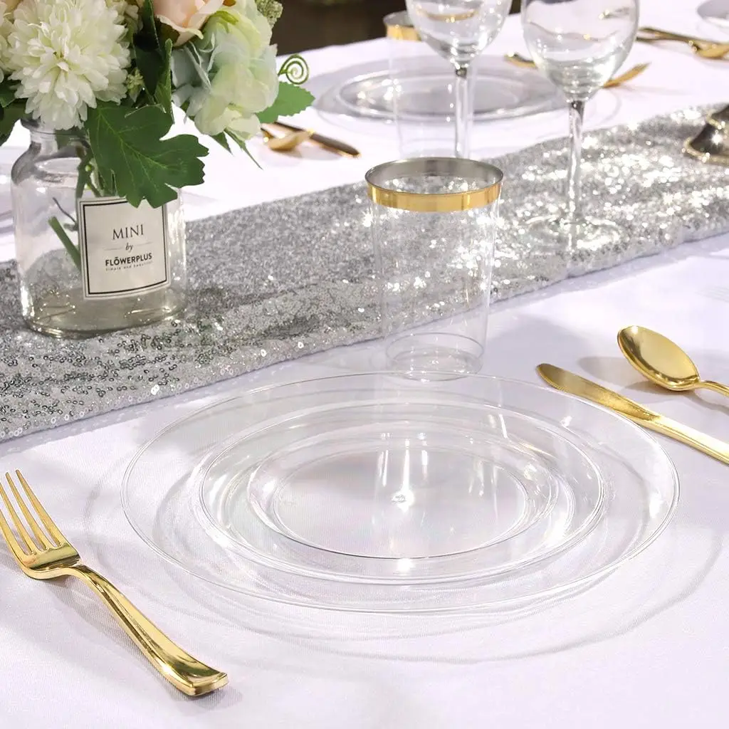 Disposable Premium Acrylic Weddings Party Dessert Salad Dishes Plates Crystal Clear Plastic Plate