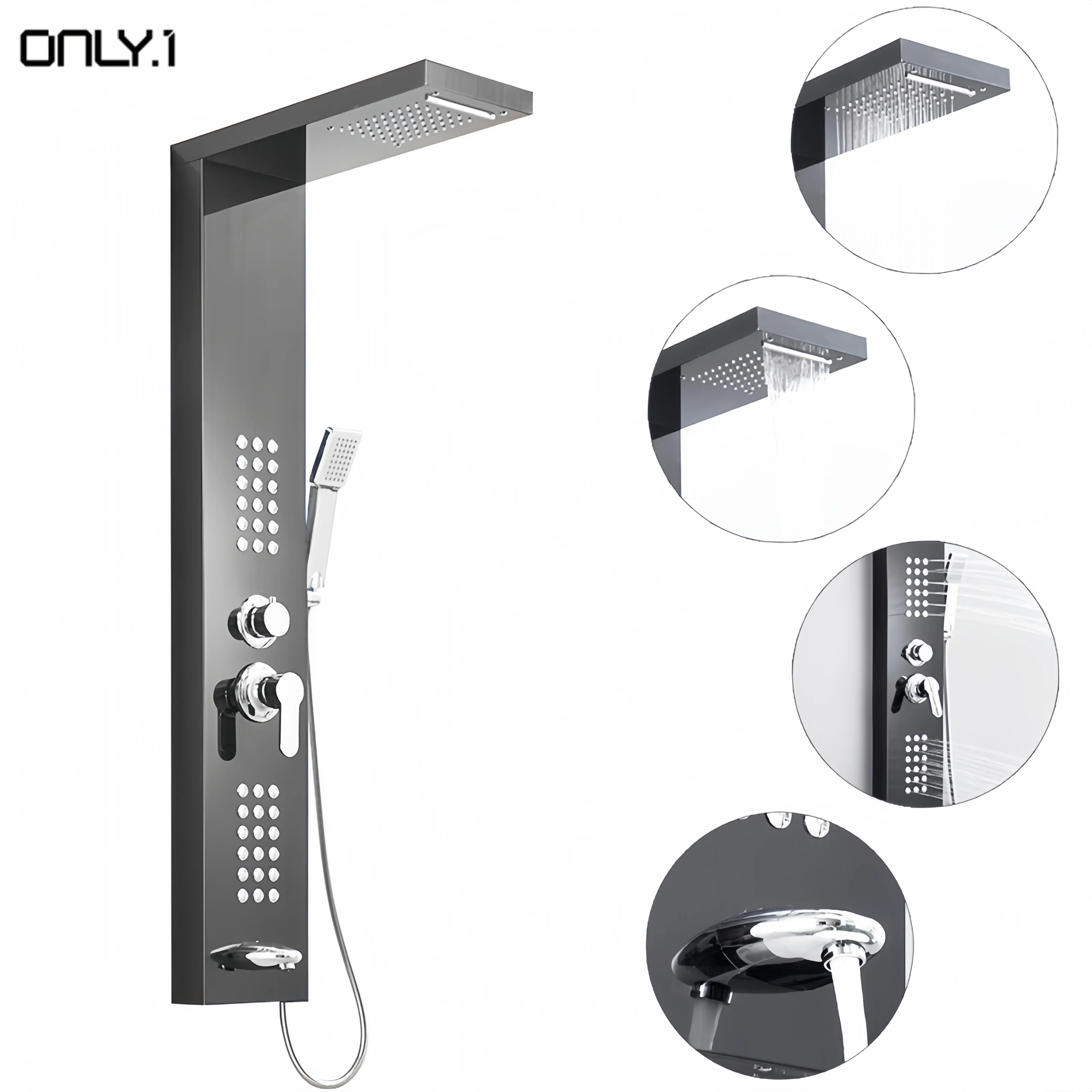 Luxury shower plate bathroom wall mounted stainless steel waterfall multi-function shower board
