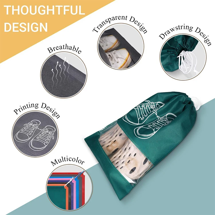 Wholesale high quality Travel Slippers Double rope drawstring bag reusable waterproof Non woven shoes dust-proof bag