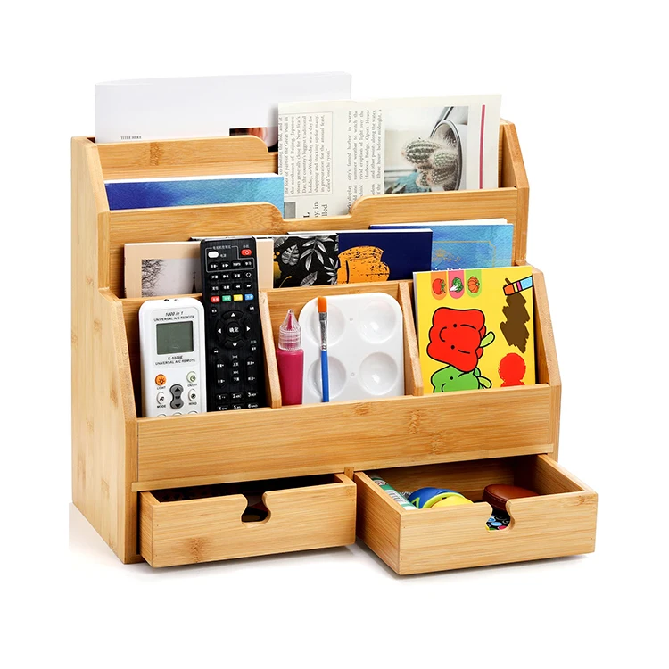 Бамбуковая коробка, Многофункциональная офисная канцелярия, настольный органайзер, бамбуковый Настольный органайзер для файлов с 6 отделениями