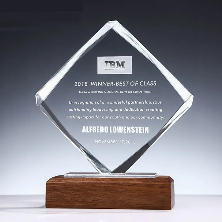 Creative large clear k9 color printing wooden trophy excellent company employees wood medal wooden crystal trophy sandblasting