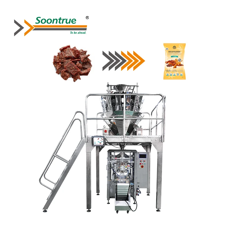 10 head multihead weigher dry beef poultry pork chicken fish jerky food vertical packaging machine