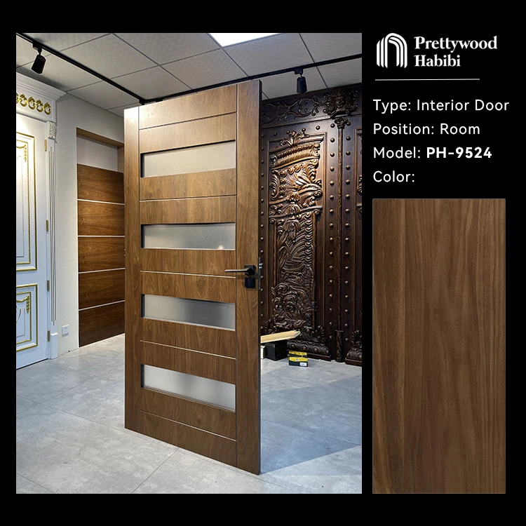 Prettywood American Waterproof Prehung Room Walnut Door Modern Design Solid Wood Interior Doors For Houses