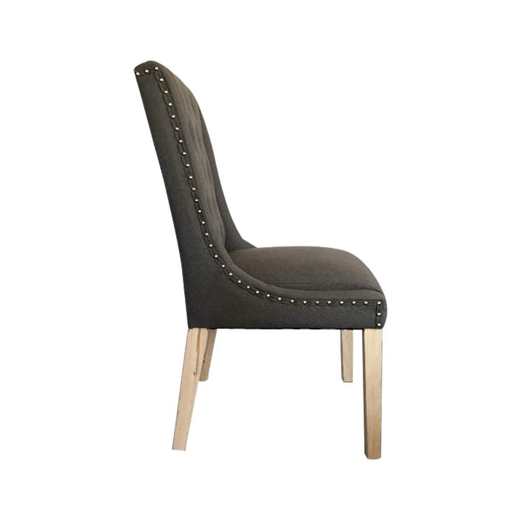America style rustic wooden dining chair linen tufted dining chairs