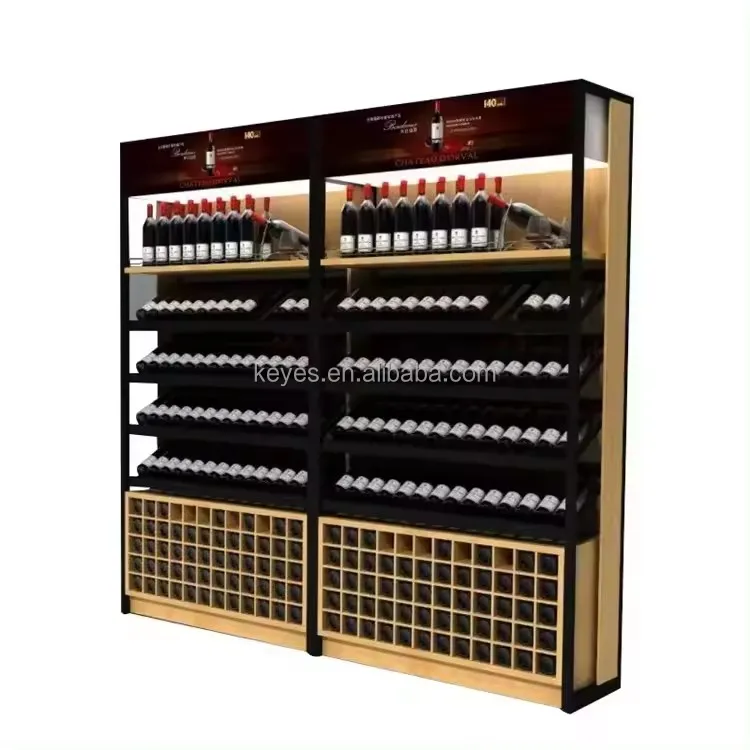 Wine Display Rack For Liquor Store Liquid Bottle Wood Display Stand Retail Supermarket Store Wine Whiskey Display Shelf Rack