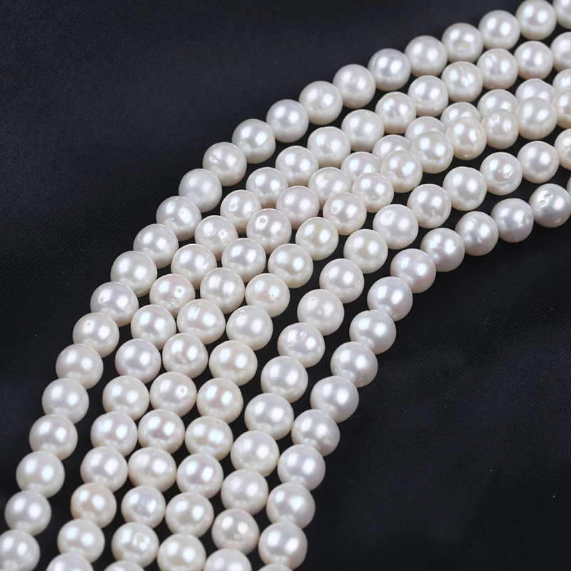8-9mm White Round Cultured Fresh Water Pearl Natural Freshwater Loose Pearl Strand Beads For Jewelry Making