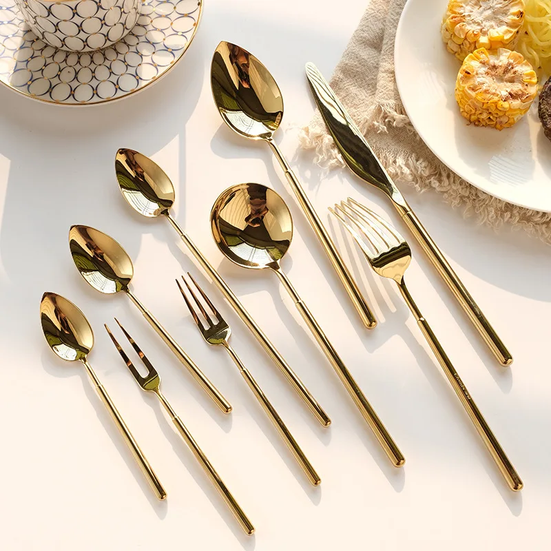 304 Gold Dinnerware Set Stainless Steel Knife Spoon and Fork Tableware Western Restaurant Cutlery for Party New