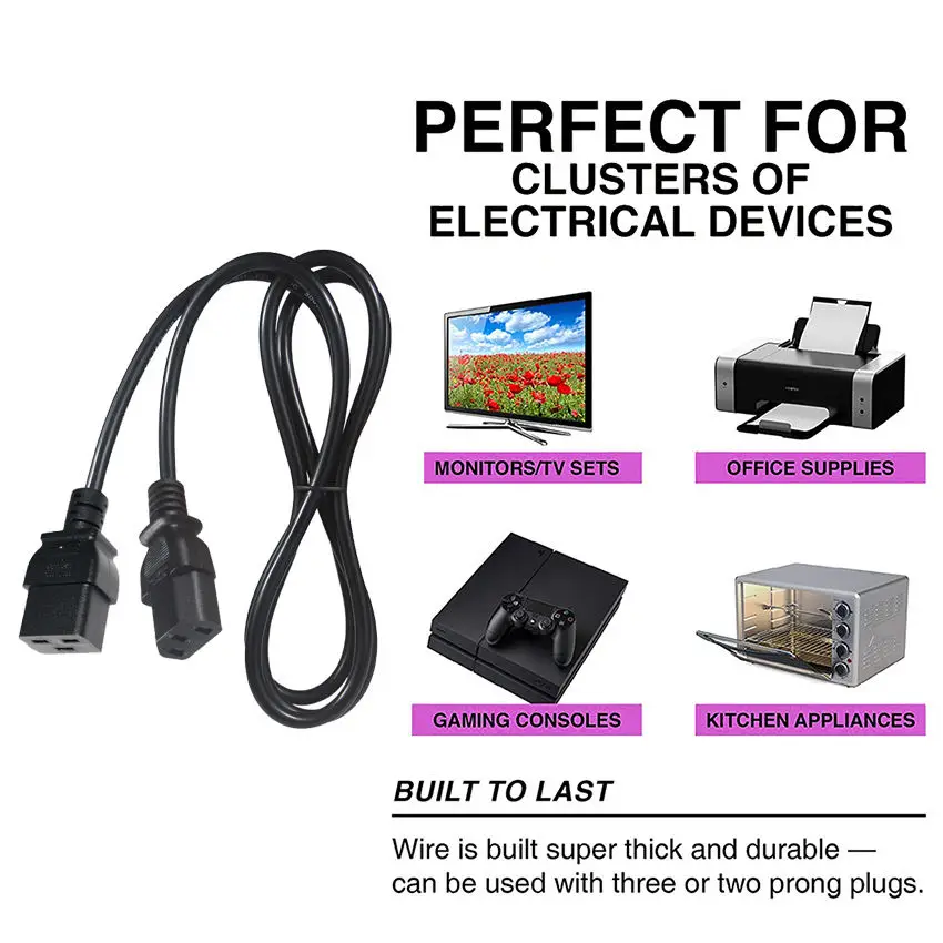 NEMA C19 to C13 Power Cable Cord for Office 16A 250V Heavy-Duty Computer Power Cord