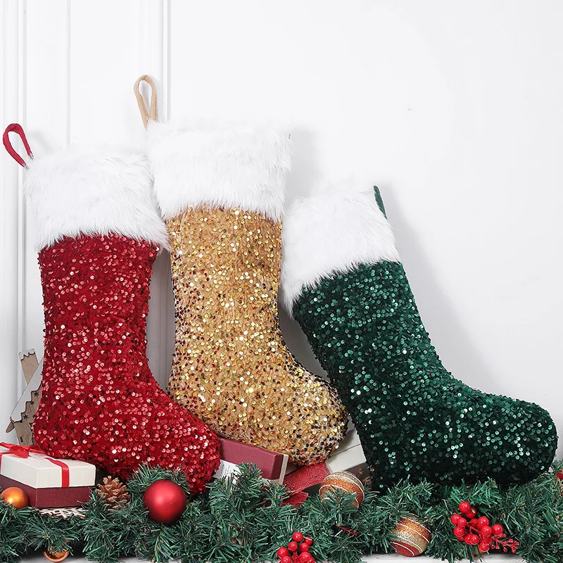 Christmas Sequins Socks Cloth Christmas Sock Bag And Christmas Hanging Socks For Party Decoration