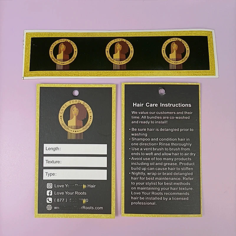 wholesale custom luxury hair bundle tag with string gift tags bundle wraps for hair extension
