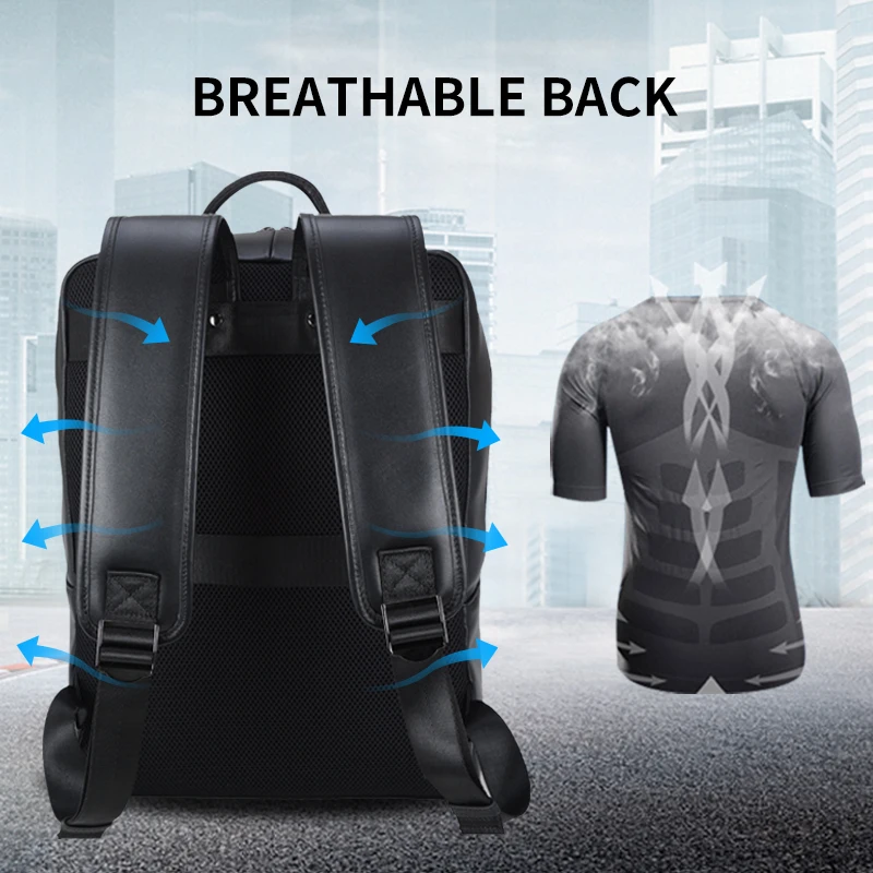 Custom Logo Travelling Fashion Large Capacity Black Full Grain Leather Backpack Customized Genuine Leather Laptop Backpack Bags