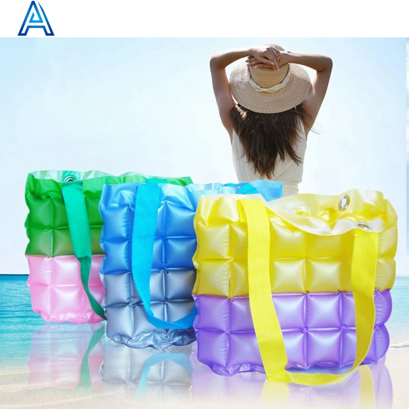 Summer sea pool beach water-proof PVC inflatable handle bag for inflatable carry shopping cosmetic bag air blown