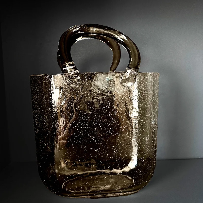 wholesale elegant hand blown crystal glass purse bag vase for dried and artificial flowers