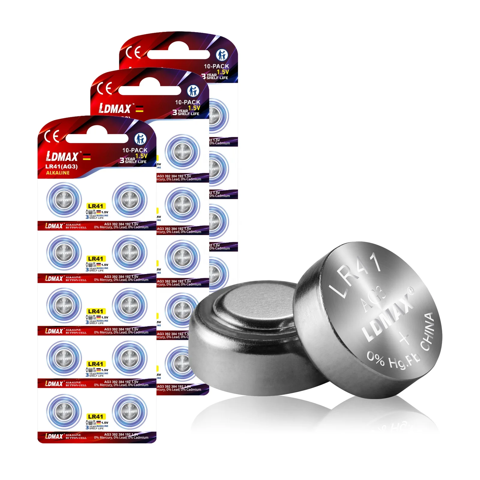 LDMAX Factory Eco-friendly L736 GP92A 192 392 AG3 1.5v LR41 Alkaline Battery Button Cell for LED light