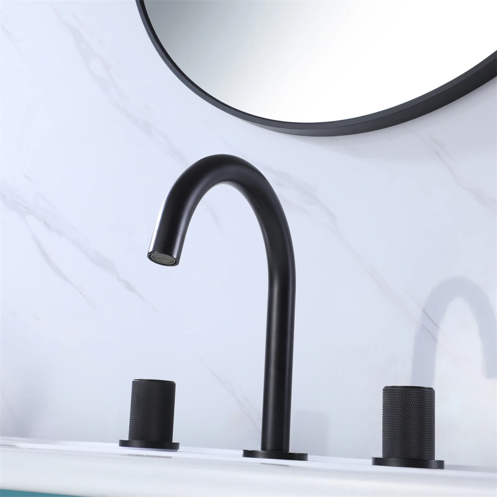 China New Arrival Wash 3 Holes Matt Black Basin Brass Faucet For Hotel Washroom With Wholesale Price