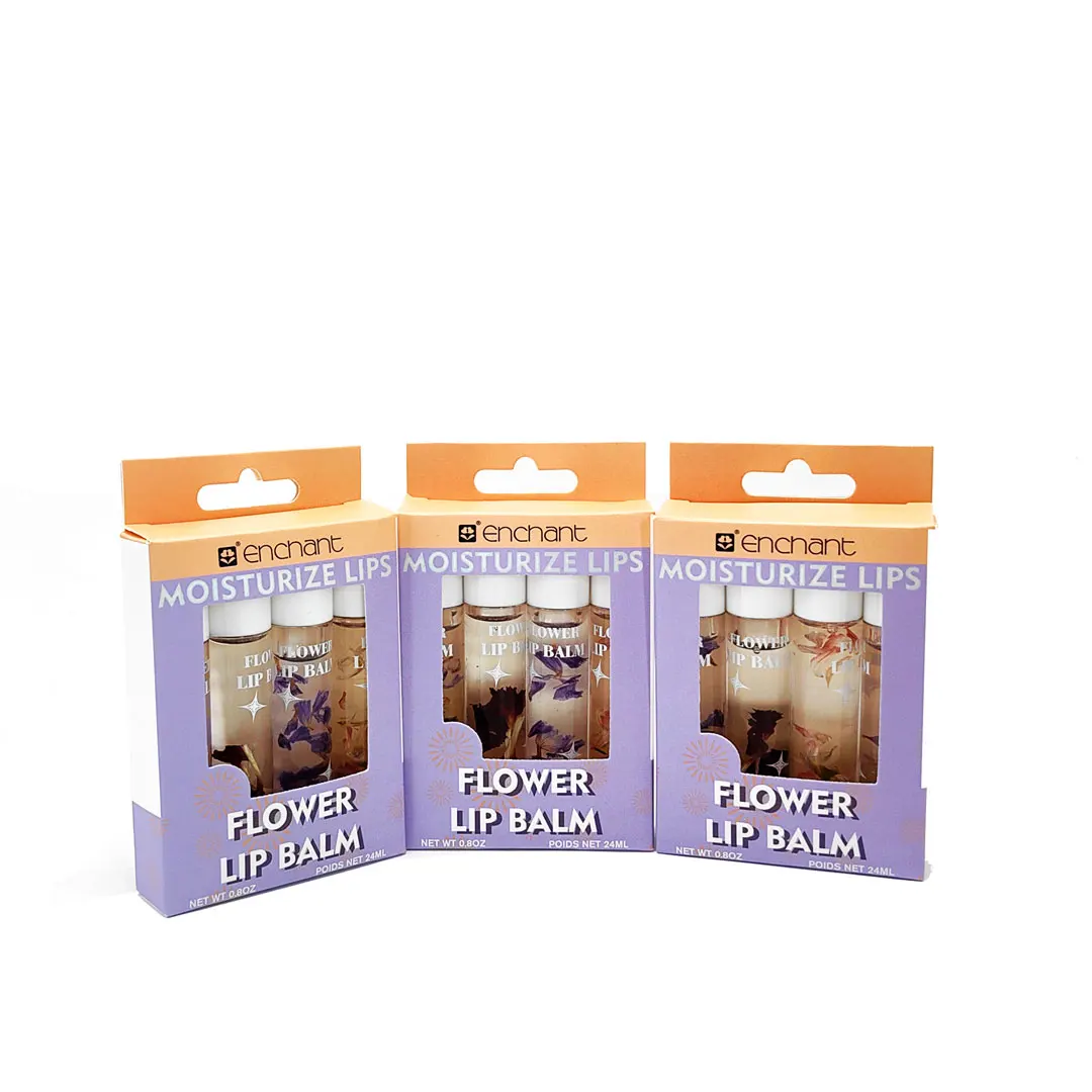 Factory Supply Custom OEM Private Label Lip Oil Moisturizing Transparent Flower Lip Balm