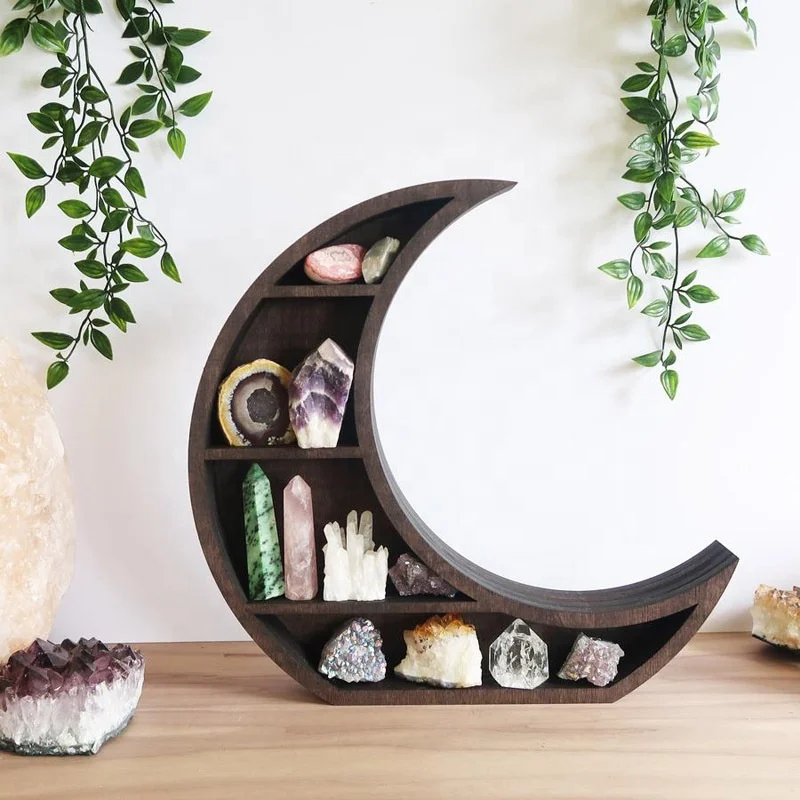 Wooden Moon Shape Wall Decor Bathroom crystal Organizer shelf for crystal displaying